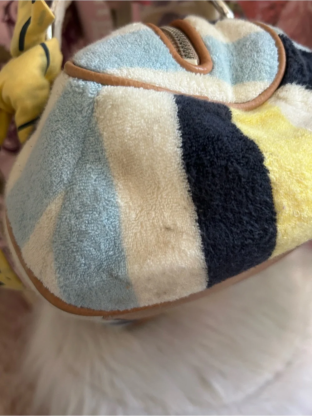 Rare Y2K Vintage Juicy Couture Colorful Striped Terry BEE Bowler Satchel Bag 🐝